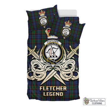 Fletcher Tartan Bedding Set with Clan Crest and the Golden Sword of Courageous Legacy