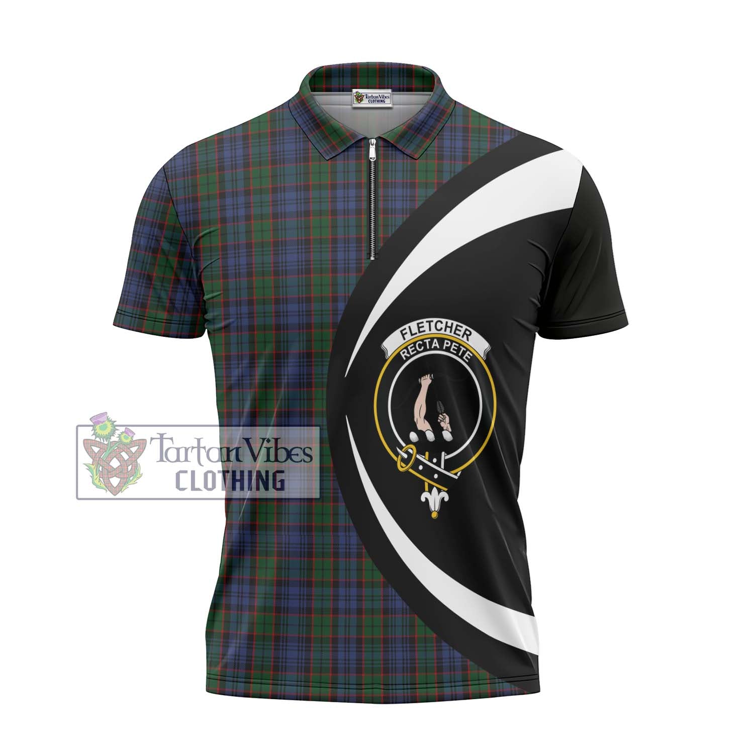 Tartan Vibes Clothing Fletcher Tartan Zipper Polo Shirt with Family Crest Circle Style