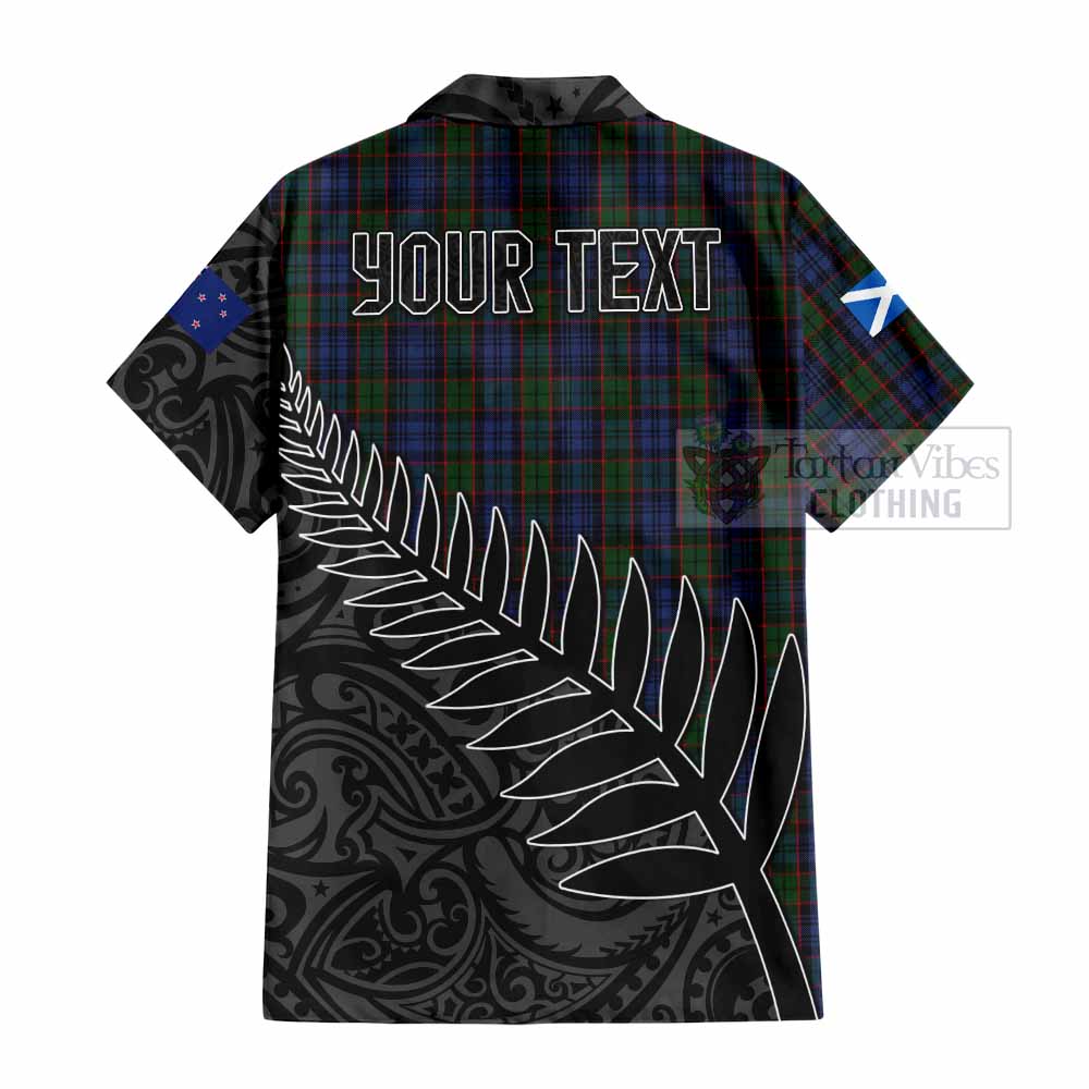 Tartan Vibes Clothing Fletcher Crest Tartan Short Sleeve Button Shirt with New Zealand Silver Fern Half Style