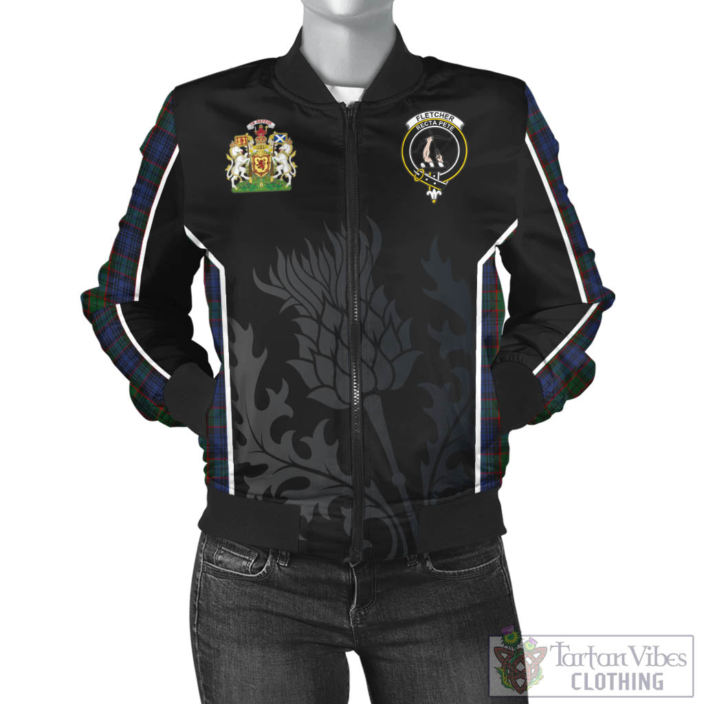 Tartan Vibes Clothing Fletcher Tartan Bomber Jacket with Family Crest and Scottish Thistle Vibes Sport Style