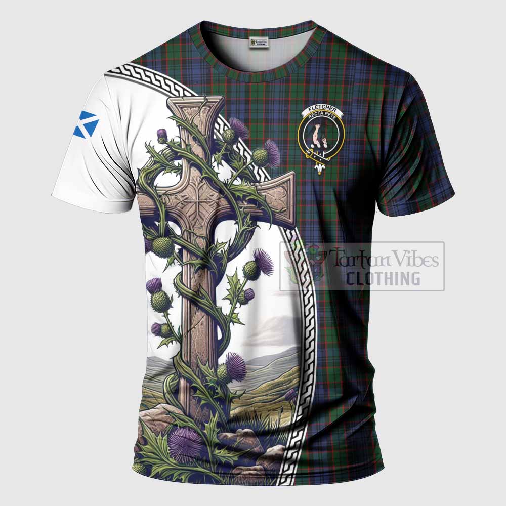 Tartan Vibes Clothing Fletcher Agnew Tartan T-Shirt with Family Crest and St. Andrew's Cross Accented by Thistle Vines