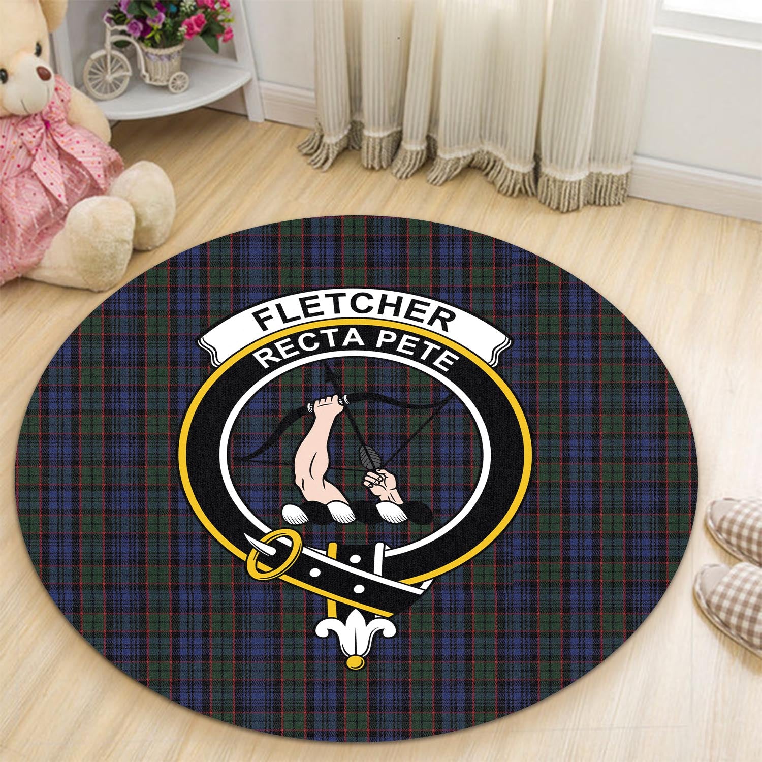 Fletcher Tartan Round Rug with Family Crest - Tartanvibesclothing