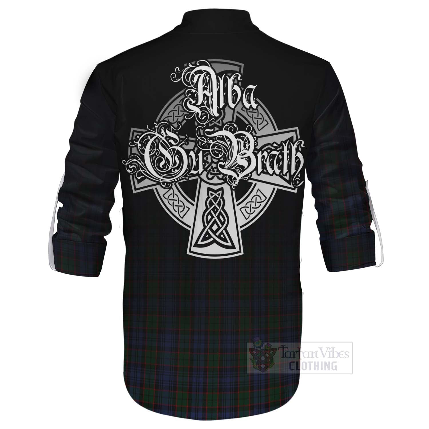 Tartan Vibes Clothing Fletcher Tartan Ghillie Kilt Shirt Featuring Alba Gu Brath Family Crest Celtic Inspired