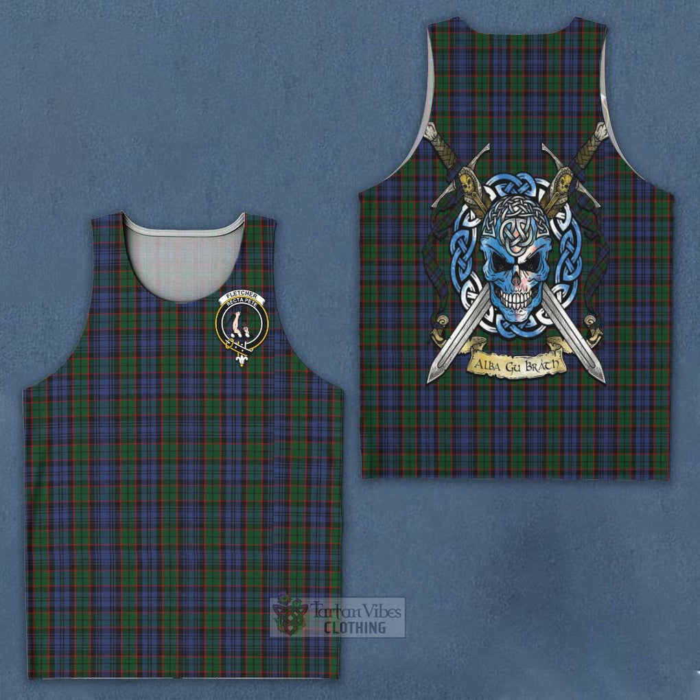 Tartan Vibes Clothing Fletcher Tartan Men's Tank Top with Family Crest Celtic Skull Style