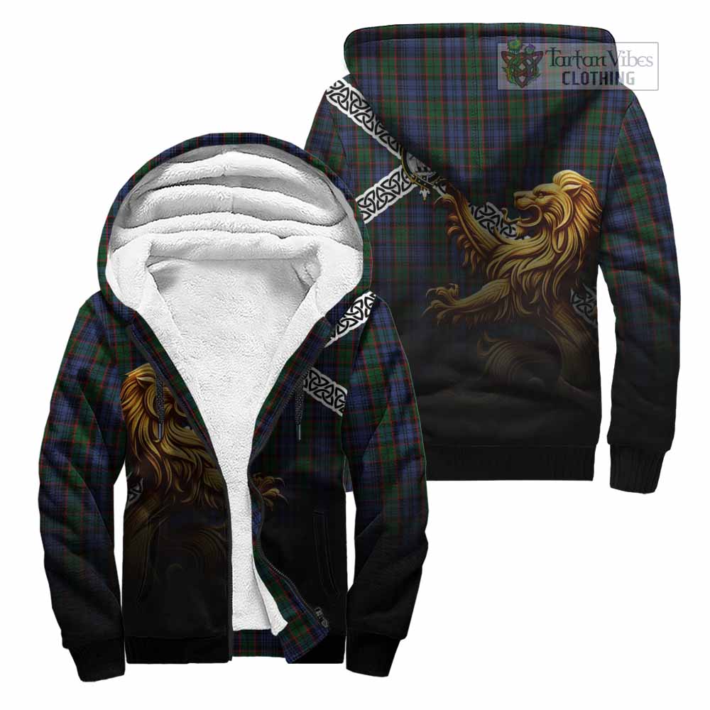 Fletcher Crest Tartan Sherpa Hoodie with Golden Lion Emblem Celtic Style Unisex - Tartan Vibes Clothing