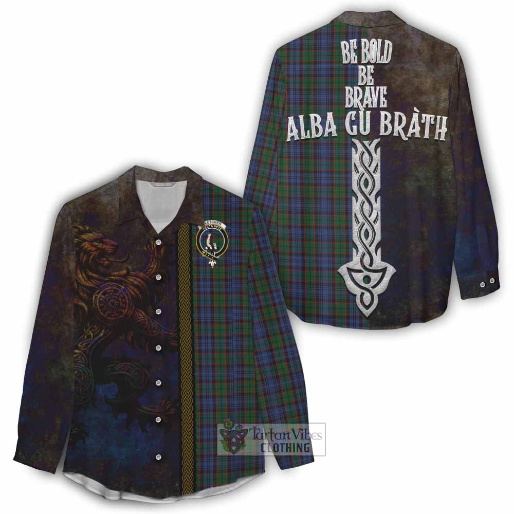 Tartan Vibes Clothing Fletcher Tartan Family Crest Women's Casual Shirt Alba Gu Brath Be Brave Lion Ancient Style