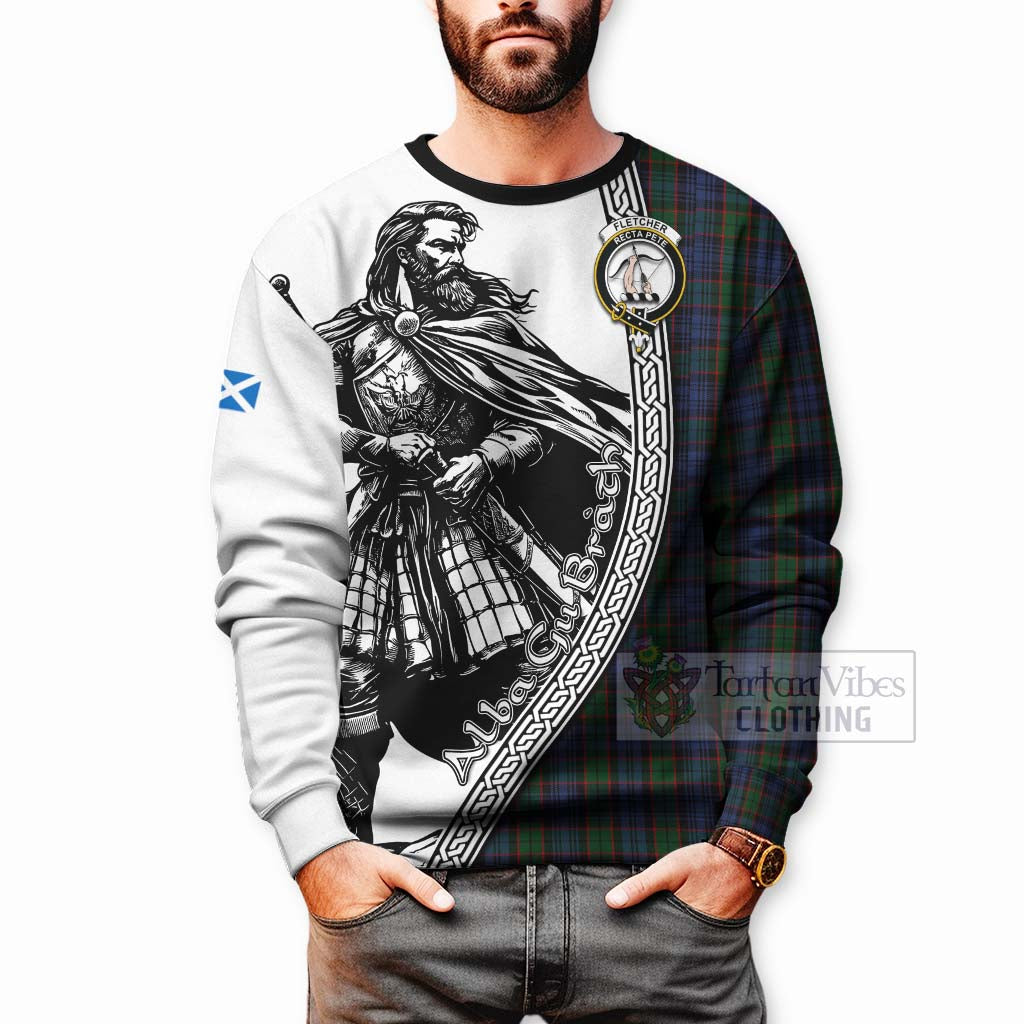 Tartan Vibes Clothing Fletcher Tartan Clan Crest Sweatshirt with Highlander Warrior Celtic Style