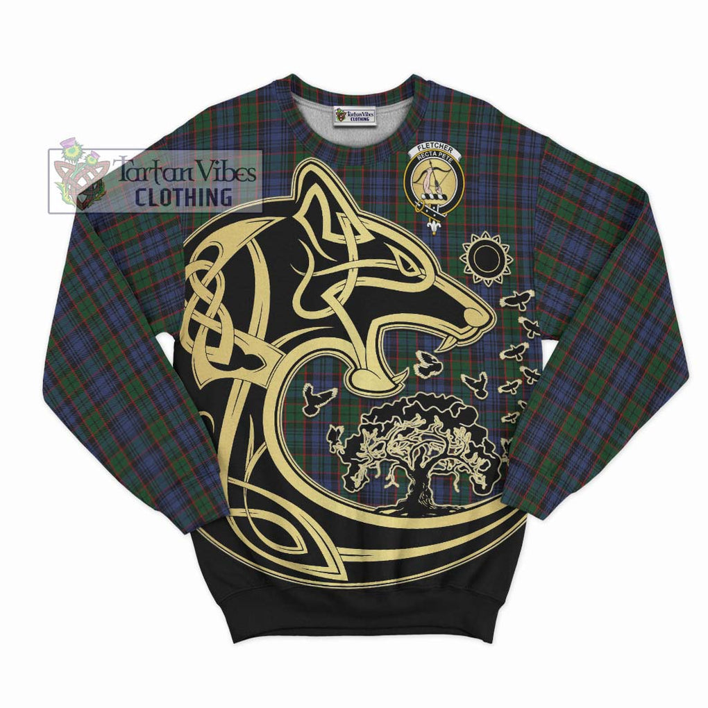Fletcher Tartan Sweatshirt with Family Crest Celtic Wolf Style - Tartan Vibes Clothing