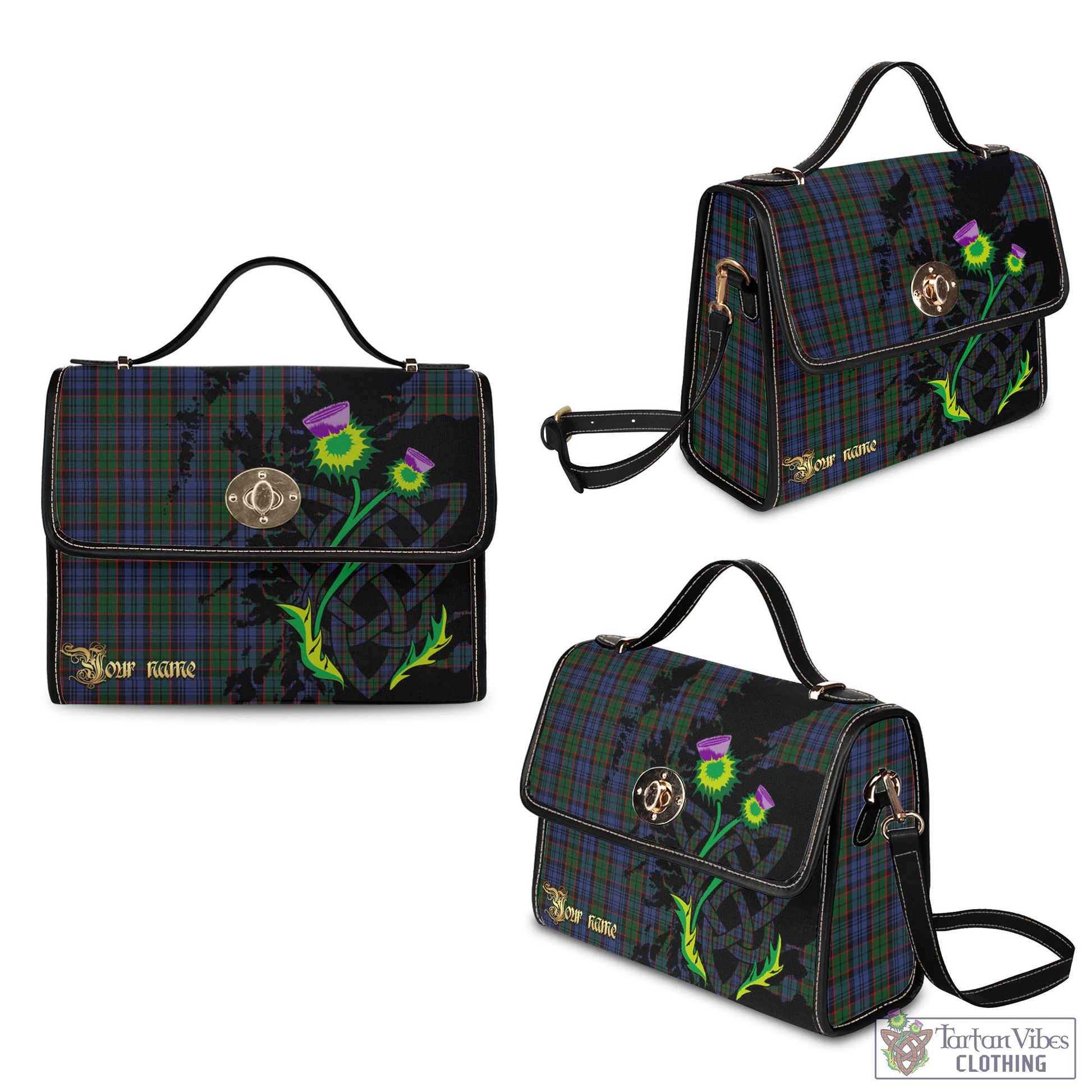 Tartan Vibes Clothing Fletcher Tartan Waterproof Canvas Bag with Scotland Map and Thistle Celtic Accents