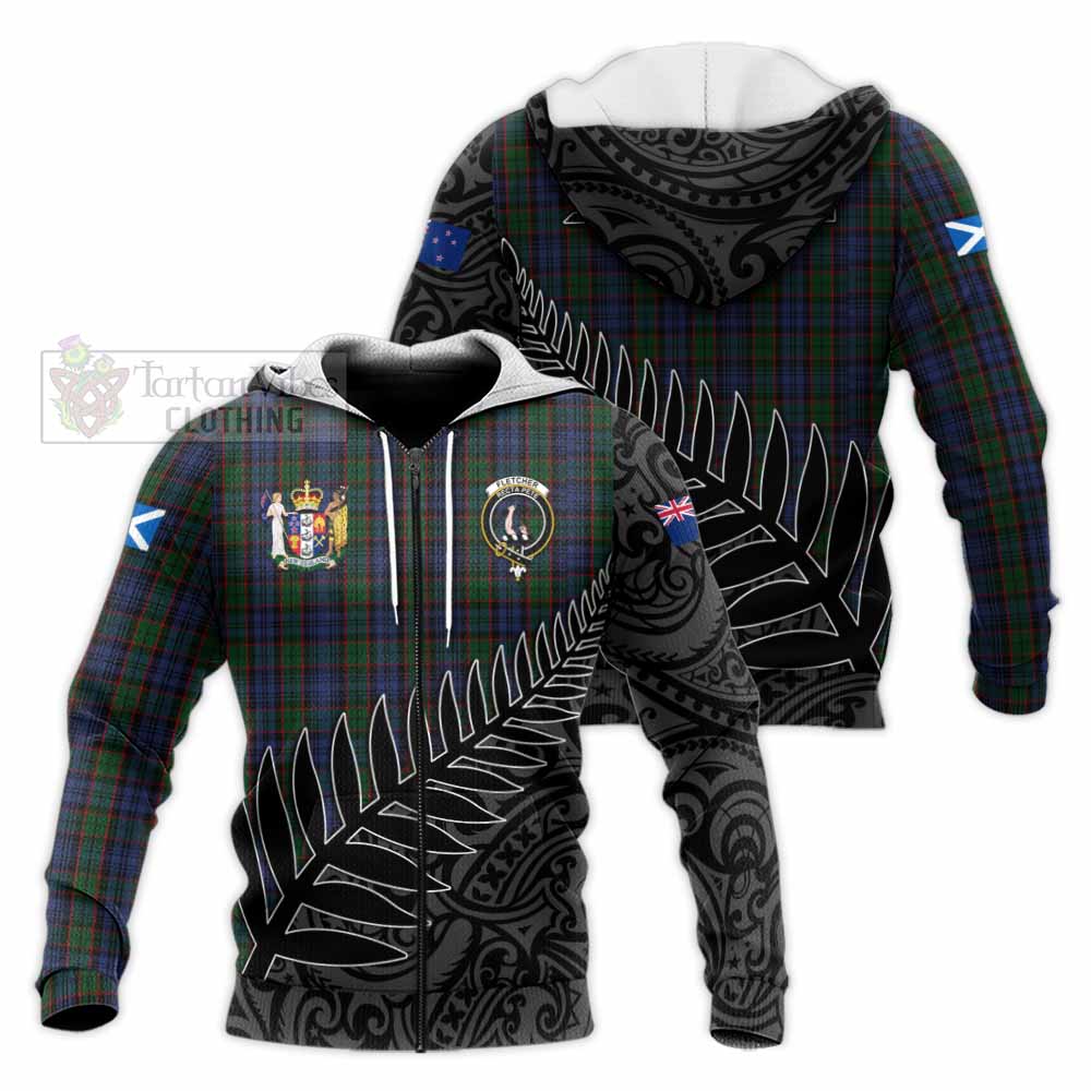 Tartan Vibes Clothing Fletcher Crest Tartan Knitted Hoodie with New Zealand Silver Fern Half Style