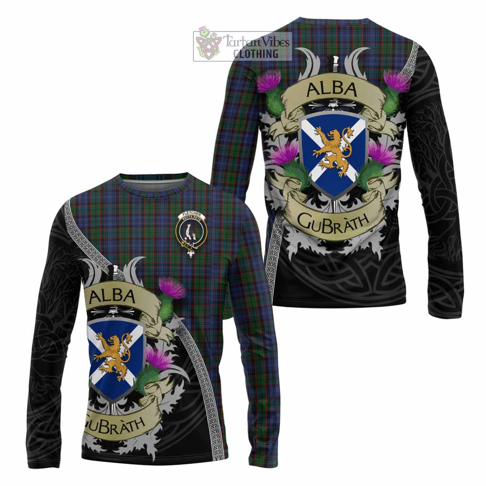 Tartan Vibes Clothing Fletcher Tartan Family Crest Long Sleeve T-Shirt Lion Rampant Royal Thistle Shield Celtic Inspired