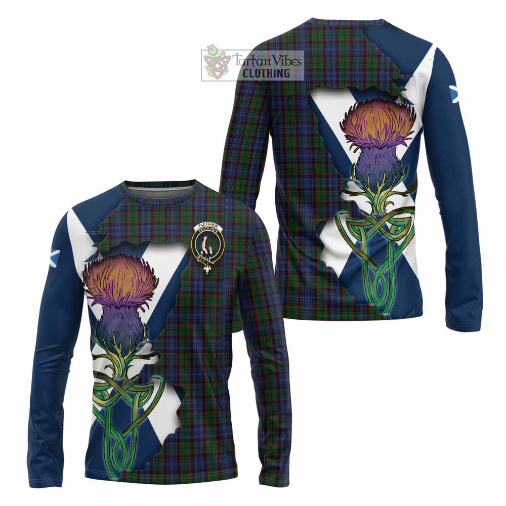 Tartan Vibes Clothing Fletcher Tartan Family Crest Long Sleeve T-Shirt Scottish Thistle Celtic Inspired