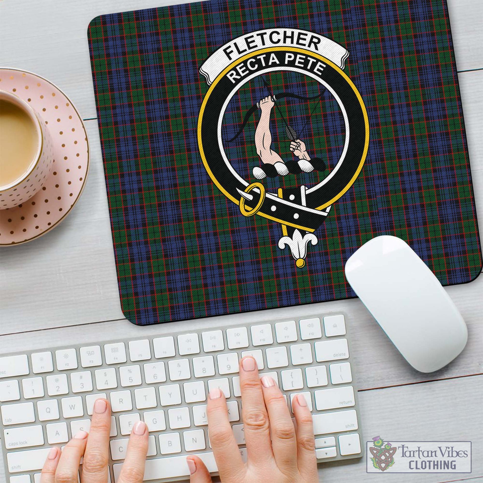 Tartan Vibes Clothing Fletcher Tartan Mouse Pad with Family Crest