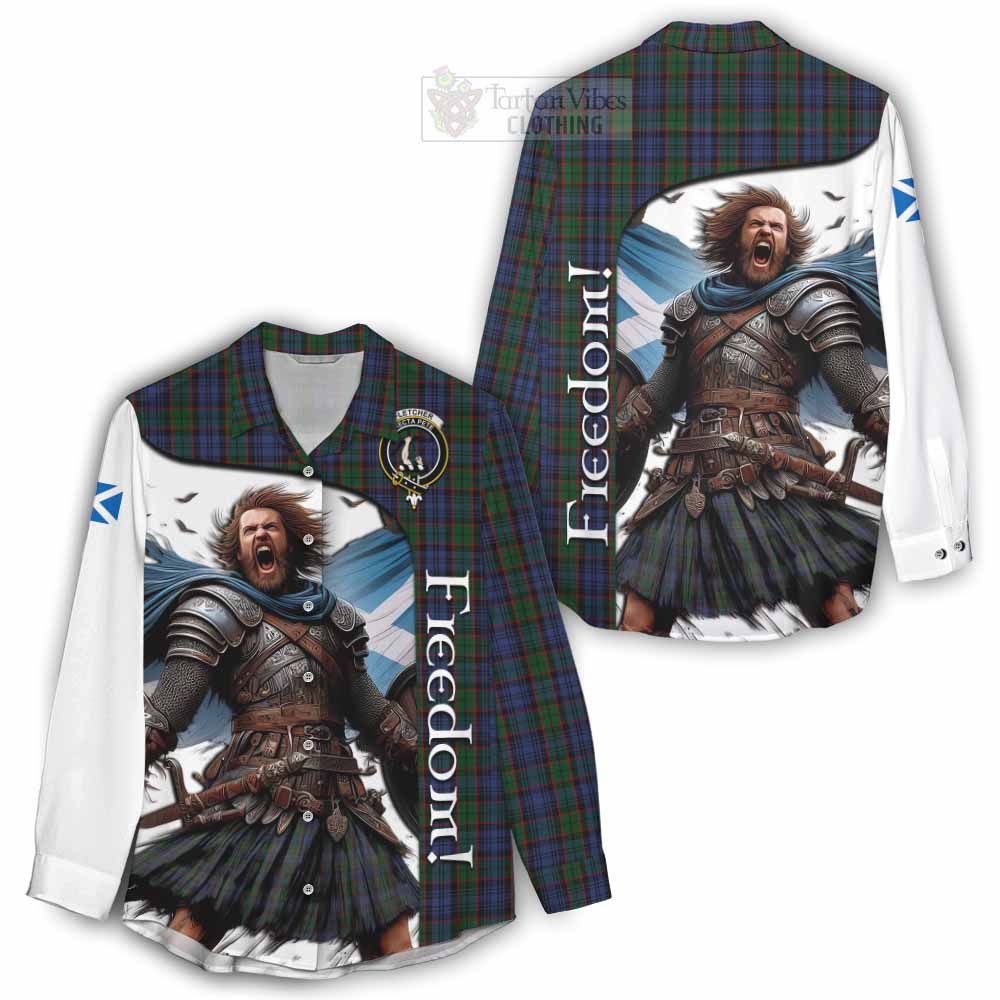 Tartan Vibes Clothing Fletcher Crest Tartan Women's Casual Shirt Inspired by the Freedom of Scottish Warrior
