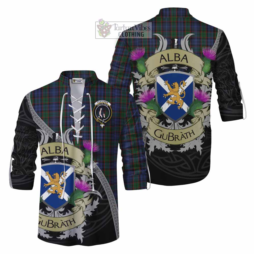 Tartan Vibes Clothing Fletcher Tartan Family Crest Ghillie Kilt Shirt Lion Rampant Royal Thistle Shield Celtic Inspired