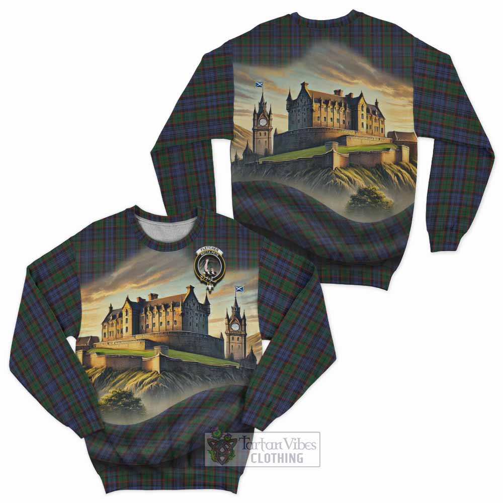 Tartan Vibes Clothing Fletcher Tartan Family Crest Sweatshirt with Scottish Ancient Castle Style