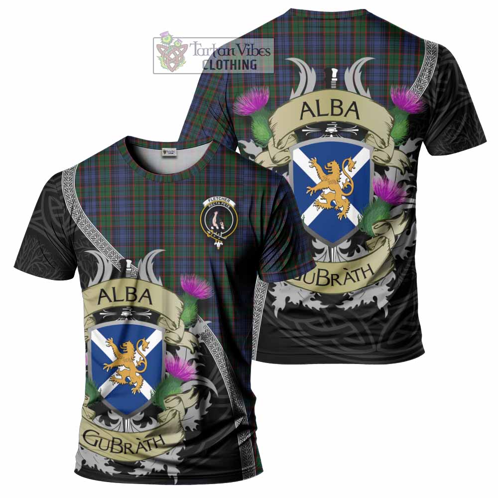 Tartan Vibes Clothing Fletcher Tartan Family Crest T-Shirt Lion Rampant Royal Thistle Shield Celtic Inspired