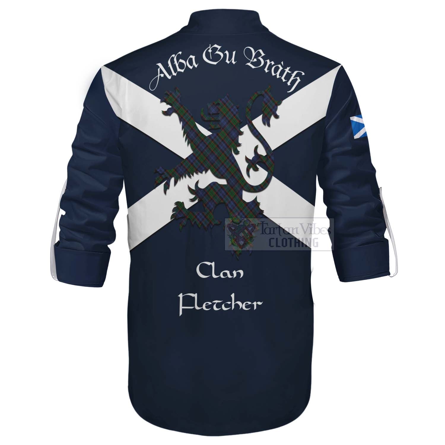 Tartan Vibes Clothing Fletcher Tartan Lion Rampant Ghillie Kilt Shirt Proudly Display Your Heritage with Alba Gu Brath and Clan Name