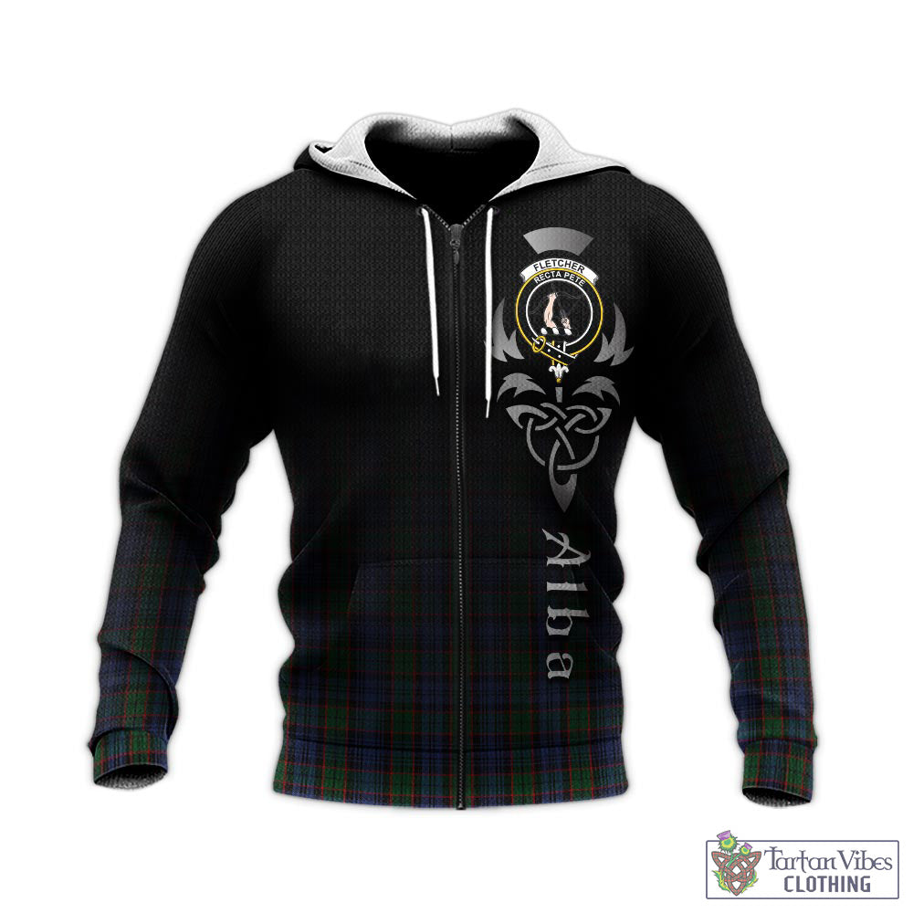 Tartan Vibes Clothing Fletcher Tartan Knitted Hoodie Featuring Alba Gu Brath Family Crest Celtic Inspired