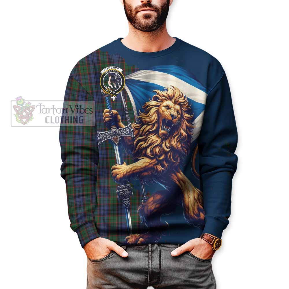 Tartan Vibes Clothing Fletcher Tartan Family Crest Sweatshirt with Scottish Majestic Lion