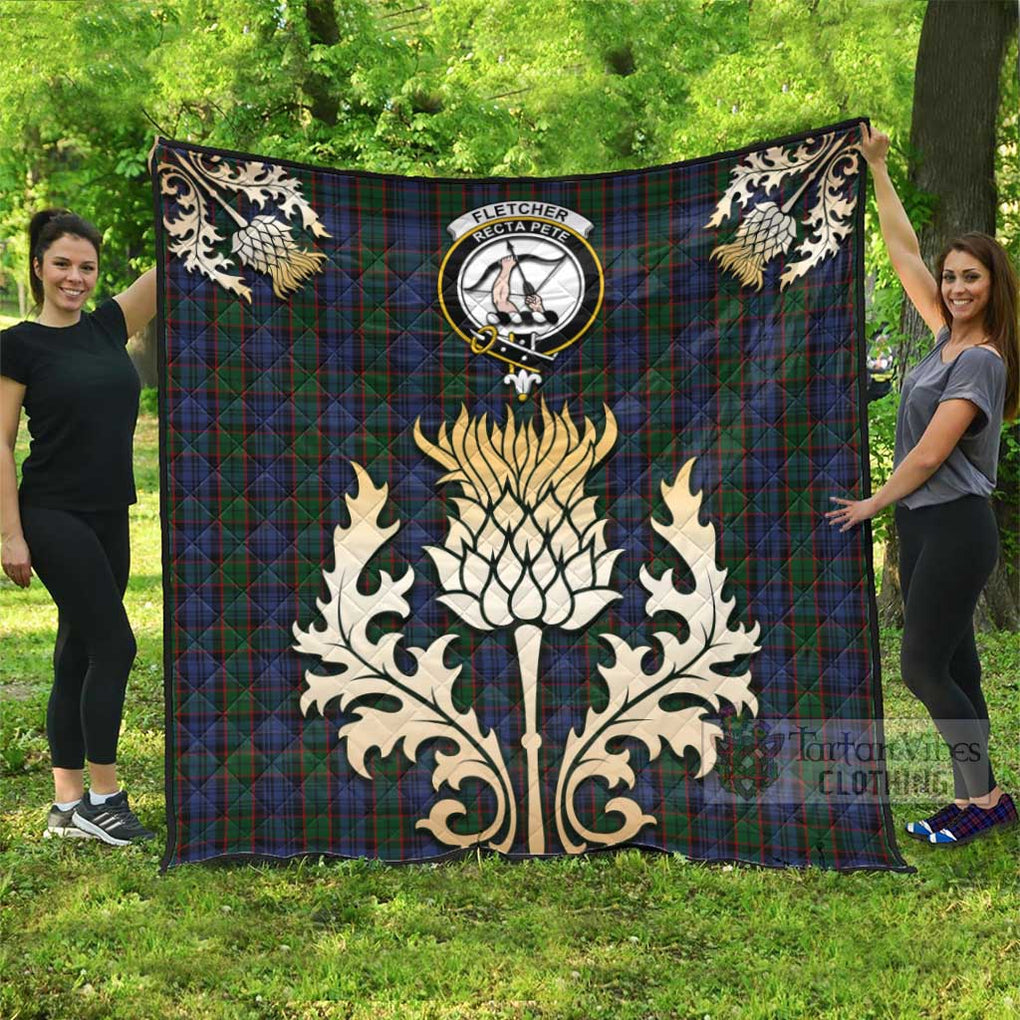 Tartan Vibes Clothing Fletcher Tartan Quilt with Family Crest and Golden Thistle Style
