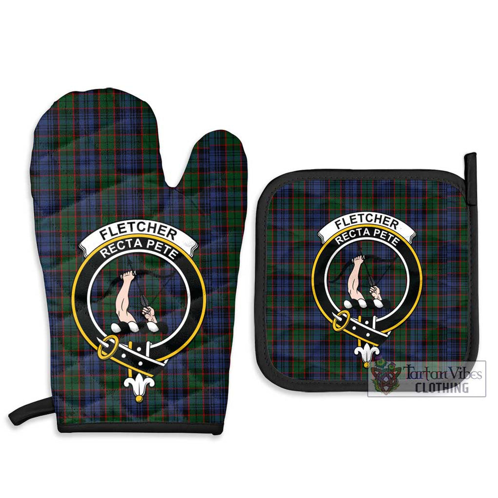 Fletcher Tartan Combo Oven Mitt & Pot-Holder with Family Crest Combo 1 Oven Mitt & 2 Pot-Holder Black - Tartan Vibes Clothing