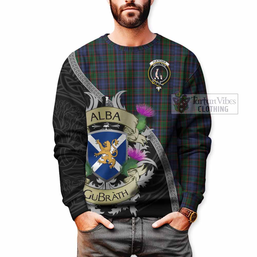 Tartan Vibes Clothing Fletcher Tartan Family Crest Sweatshirt Lion Rampant Royal Thistle Shield Celtic Inspired