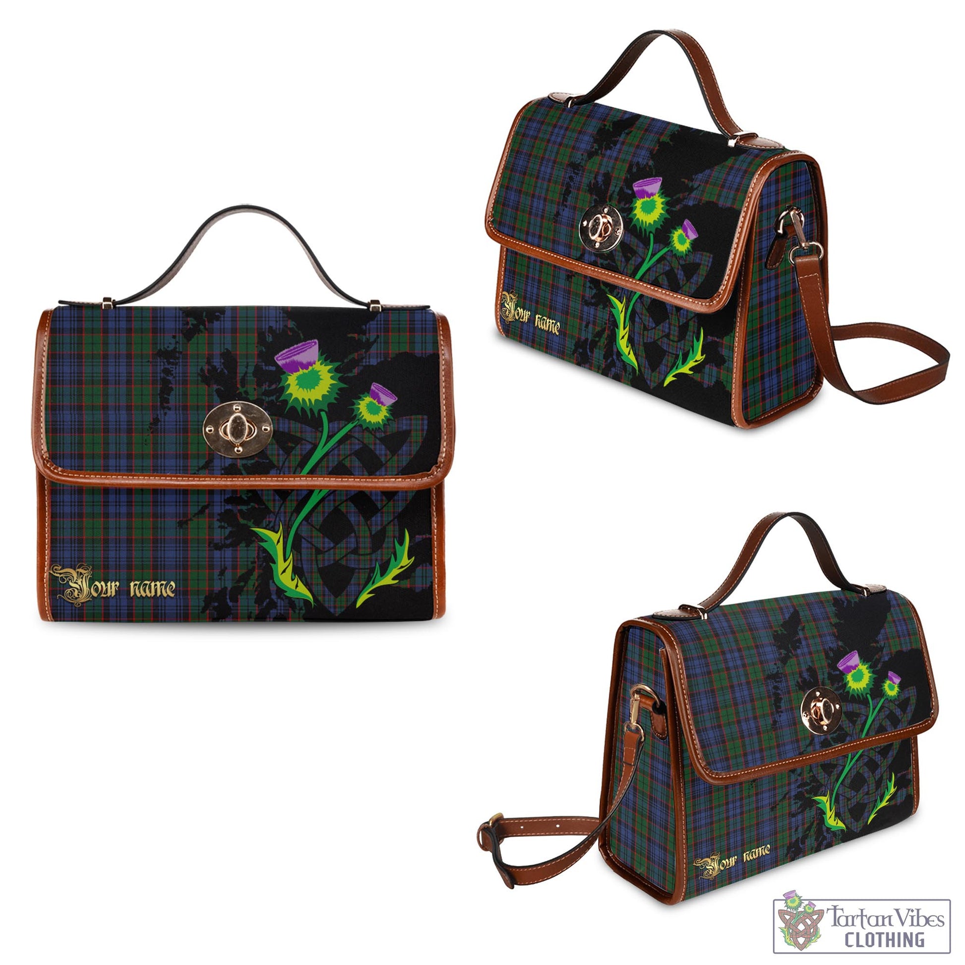 Tartan Vibes Clothing Fletcher Tartan Waterproof Canvas Bag with Scotland Map and Thistle Celtic Accents