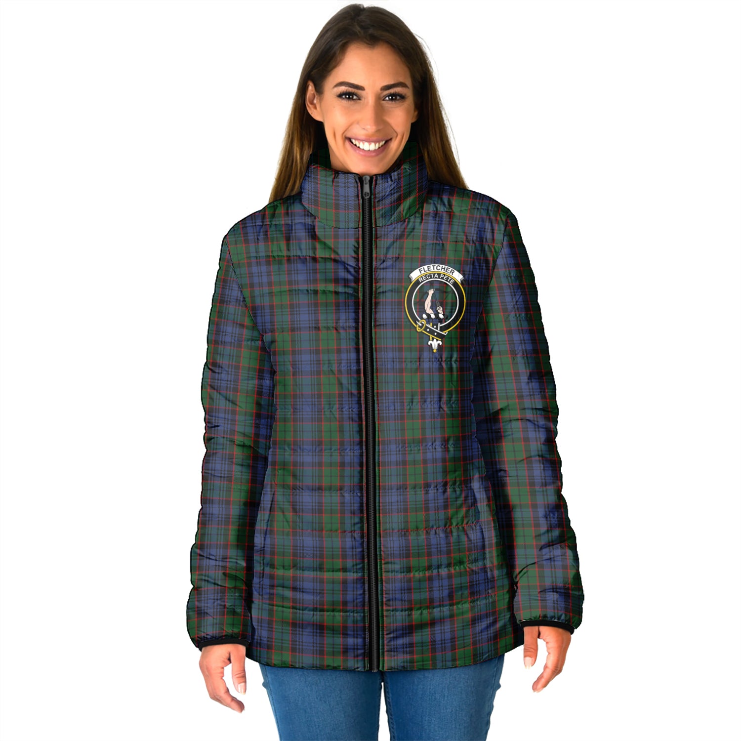 Fletcher Tartan Padded Jacket with Family Crest - Tartan Vibes Clothing