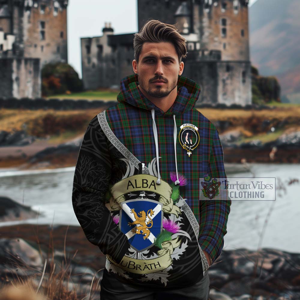 Tartan Vibes Clothing Fletcher Tartan Family Crest Cotton Hoodie Lion Rampant Royal Thistle Shield Celtic Inspired