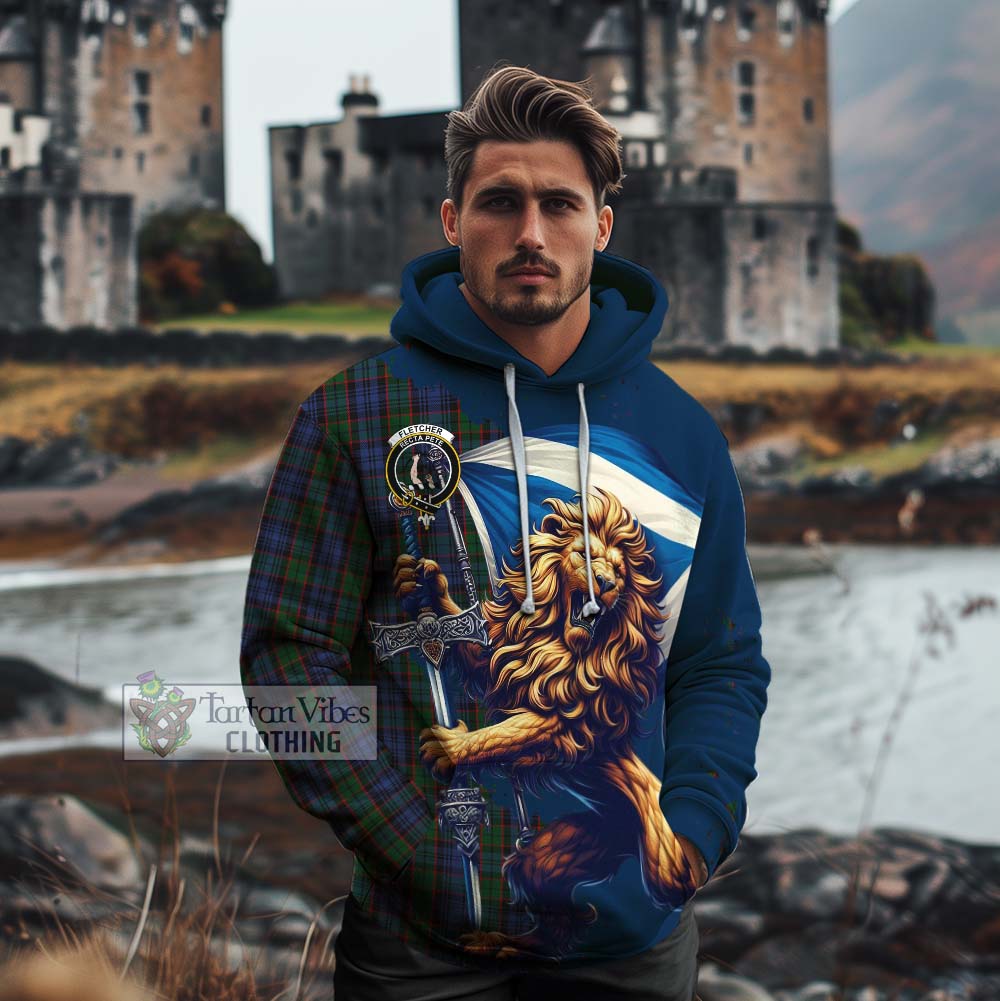 Tartan Vibes Clothing Fletcher Tartan Family Crest Cotton Hoodie with Scottish Majestic Lion