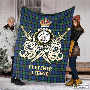 Fletcher Ancient Tartan Blanket with Clan Crest and the Golden Sword of Courageous Legacy