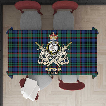 Fletcher Ancient Tartan Tablecloth with Clan Crest and the Golden Sword of Courageous Legacy