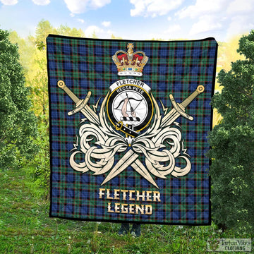 Fletcher Ancient Tartan Quilt with Clan Crest and the Golden Sword of Courageous Legacy