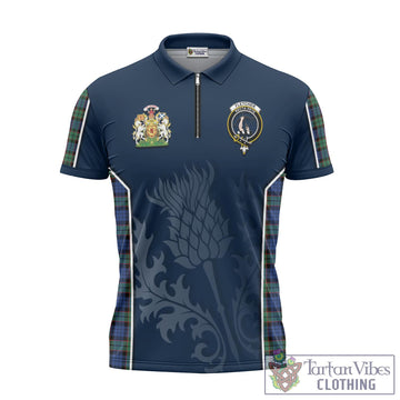 Fletcher Ancient Tartan Zipper Polo Shirt with Family Crest and Scottish Thistle Vibes Sport Style