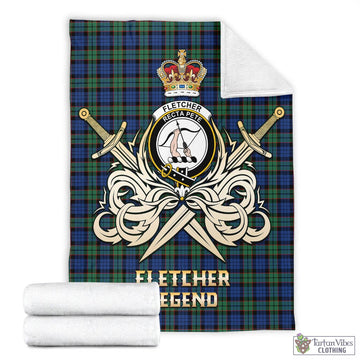 Fletcher Ancient Tartan Blanket with Clan Crest and the Golden Sword of Courageous Legacy