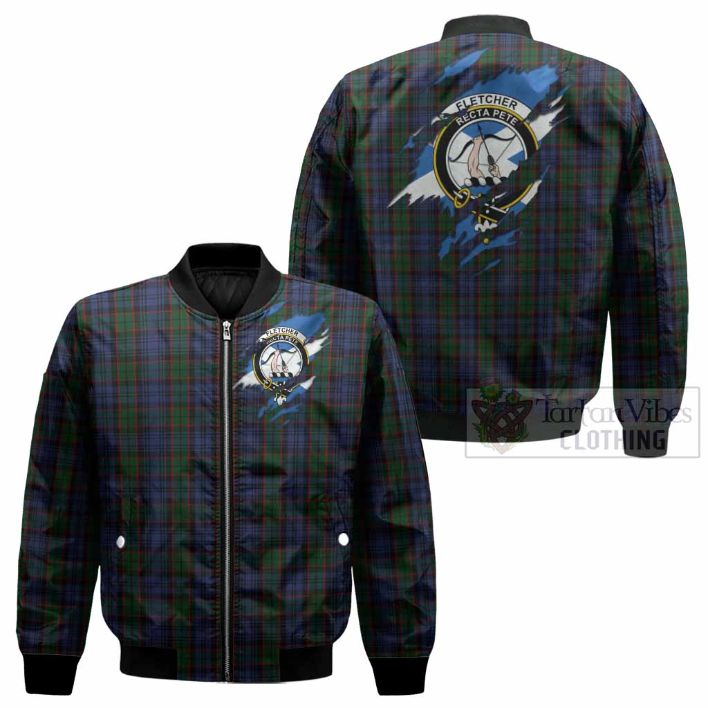 Fletcher Clan Crest In Me Tartan Bomber Jacket Scotland Flag Style