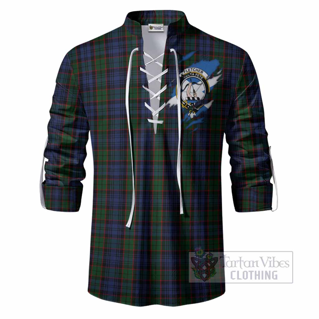 Fletcher Clan Crest In Me Tartan Ghillie Shirt Scotland Flag Style