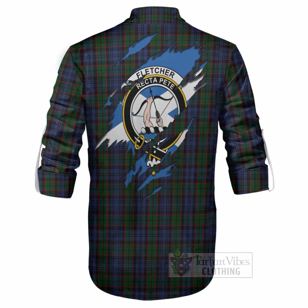 Fletcher Clan Crest In Me Tartan Ghillie Shirt Scotland Flag Style
