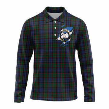 Fletcher Clan Crest In Me Tartan Long Sleeve Polo Shirt Scotland Flag Style
