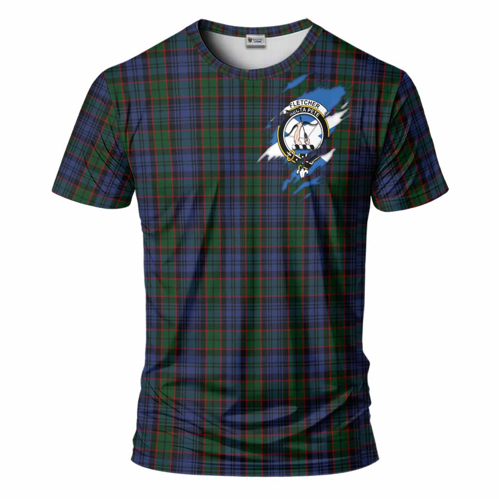 Fletcher Clan Crest In Me Tartan T-Shirt Scotland Flag Style