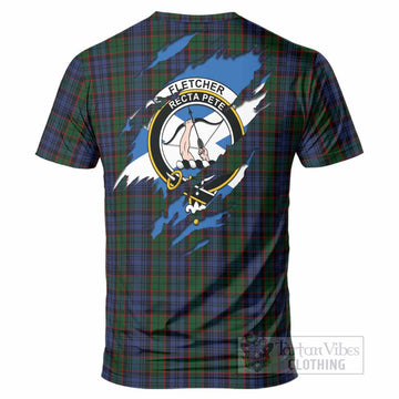 Fletcher Clan Crest In Me Tartan T-Shirt Scotland Flag Style