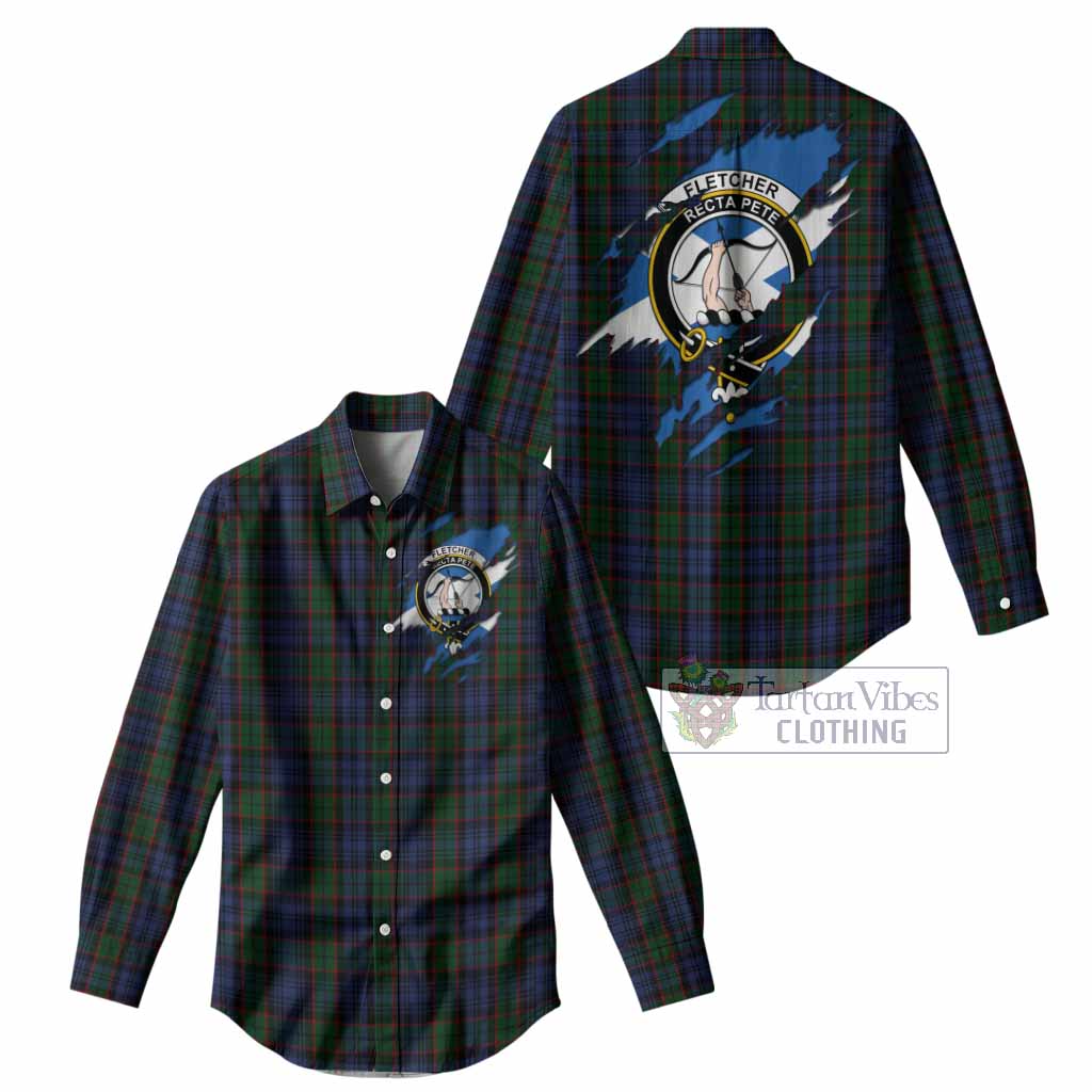 Fletcher Clan Crest In Me Tartan Women Casual Shirt Scotland Flag Style