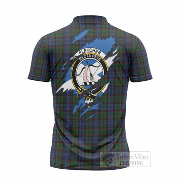 Fletcher Clan Crest In Me Tartan Zipper Polo Shirt Scotland Flag Style
