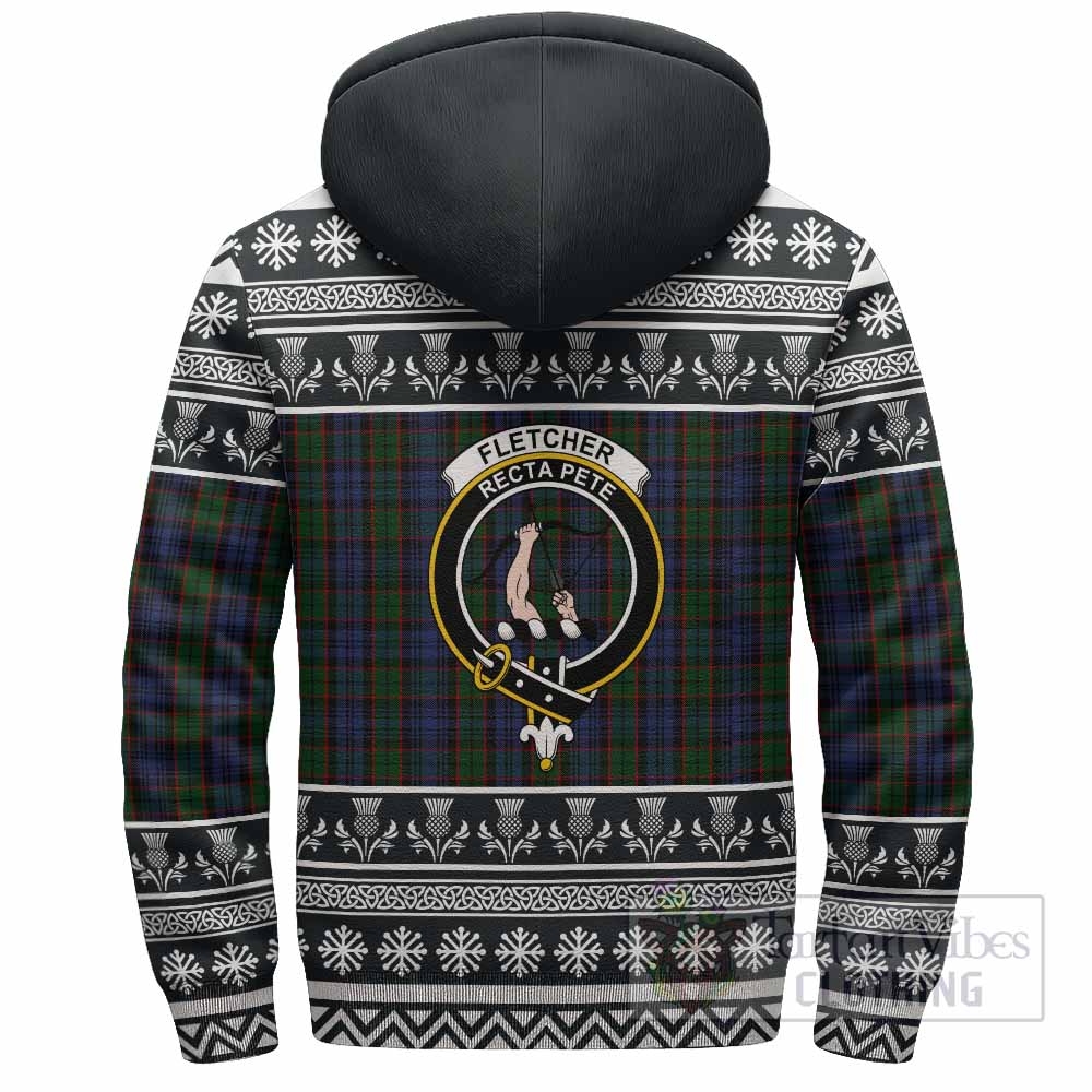 Fletcher Clan Tartan Christmas Fleece Hoodie with Family Crest - Tartan Vibes Clothing