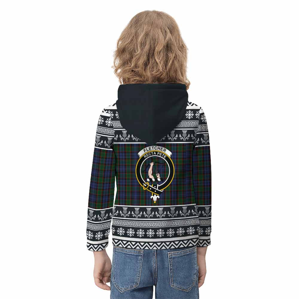 Fletcher Clan Tartan Christmas Kid Hoodie with Family Crest - Tartan Vibes Clothing