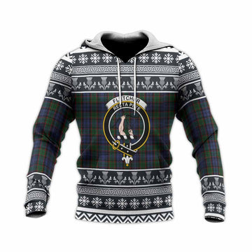 Fletcher Clan Tartan Christmas Knitted Hoodie with Family Crest