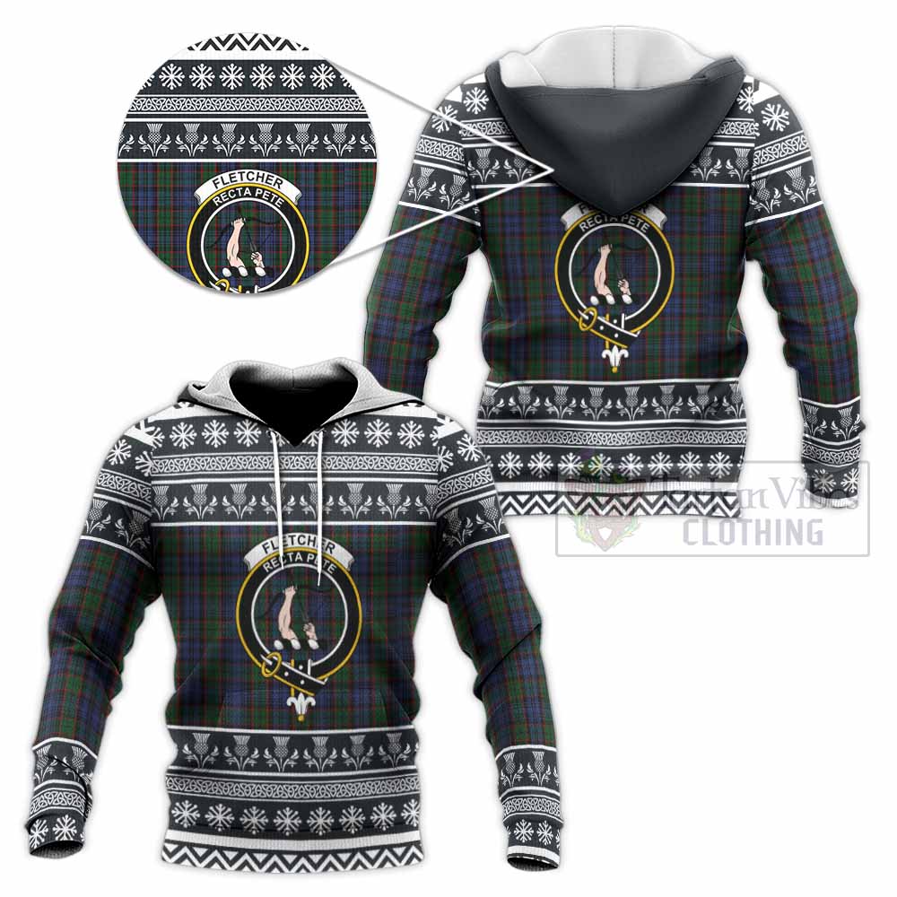 Fletcher Clan Tartan Christmas Knitted Hoodie with Family Crest - Tartan Vibes Clothing