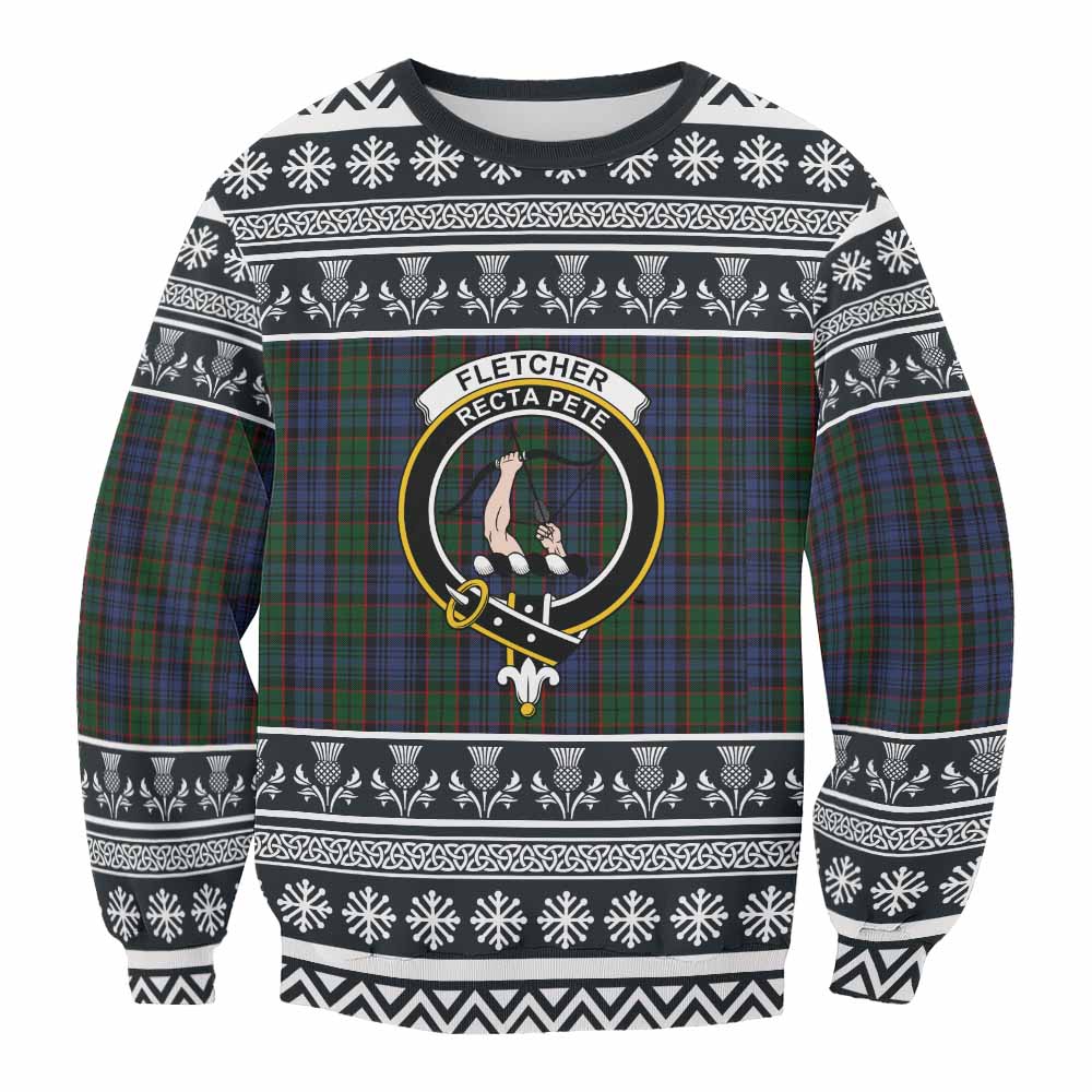 Fletcher Clan Tartan Christmas Sweatshirt with Family Crest - Tartan Vibes Clothing