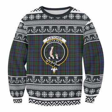 Fletcher Clan Tartan Christmas Sweatshirt with Family Crest